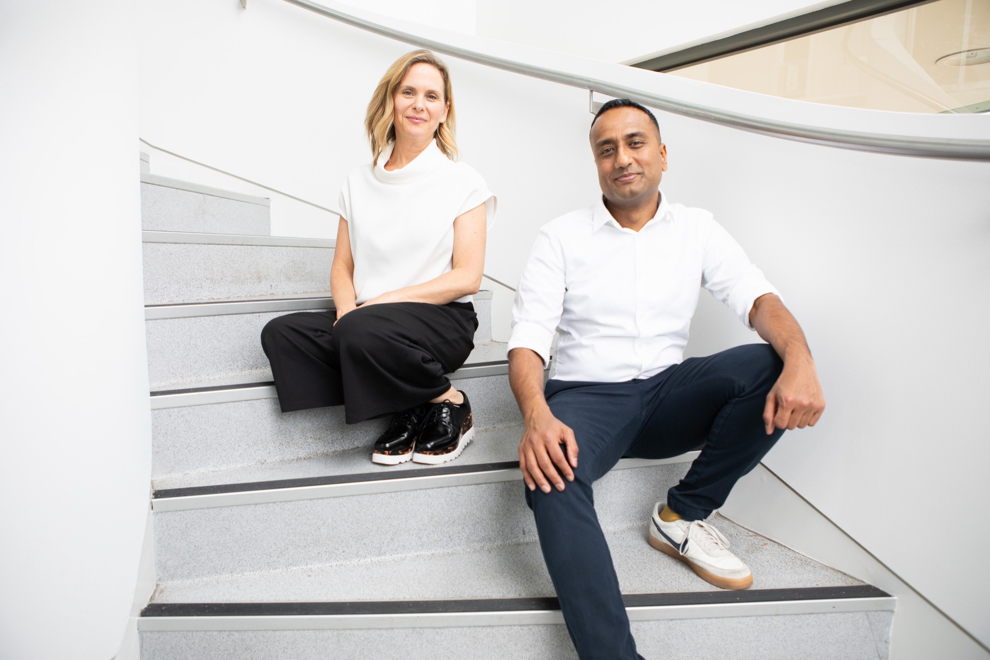 Editorial portrait on an office staircase