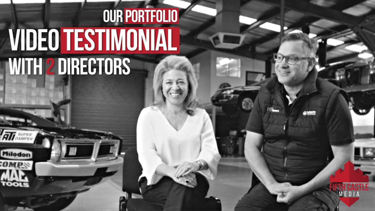 Two Business Lighthouse clients speaking to camera in a testimonial film